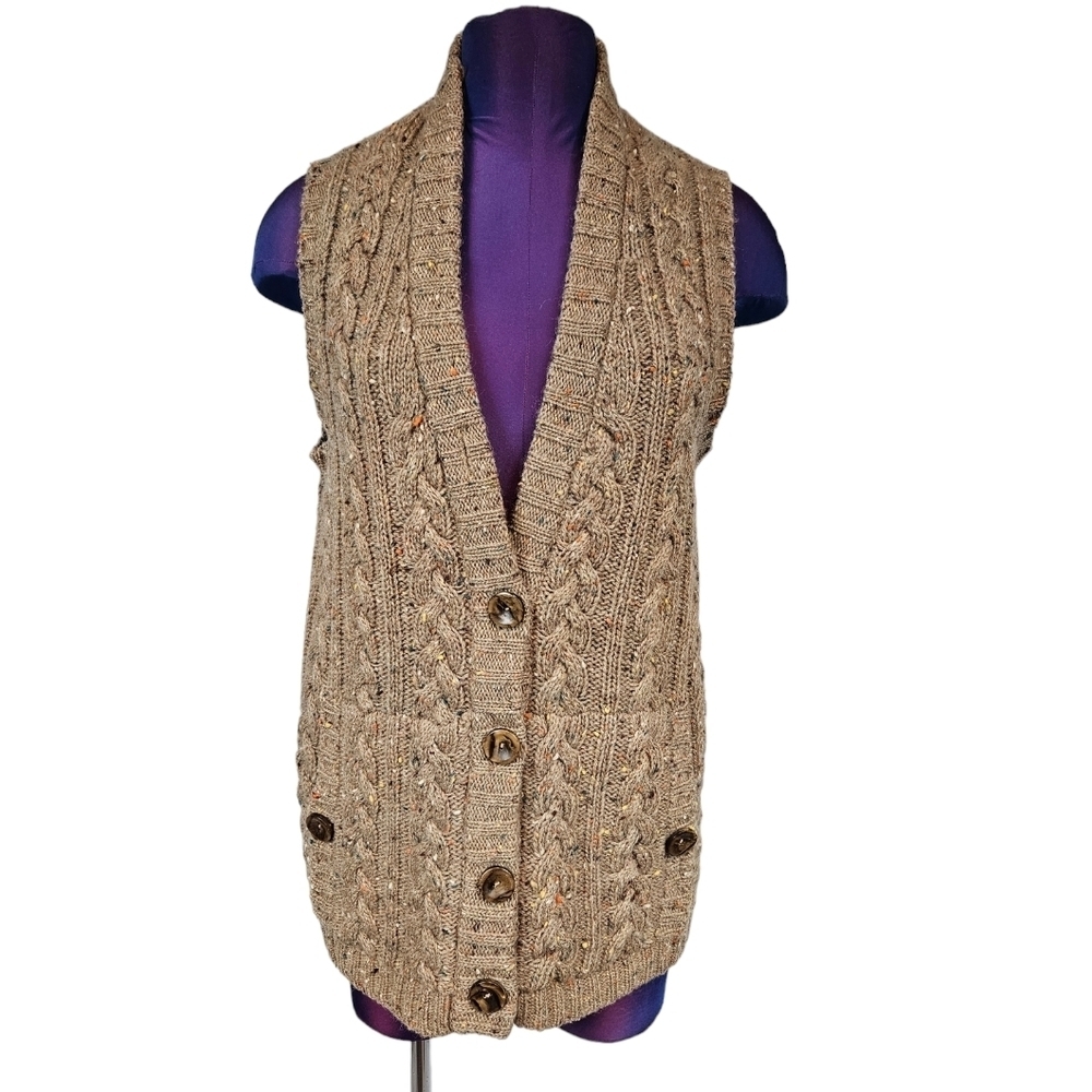 Vintage 50s Peck & Peck‎ Tan Flecked Cable Knit Sweater Vest Size Medium V20